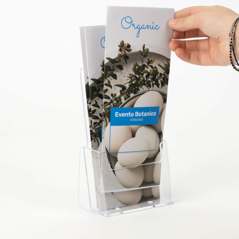 Porta Depliant da banco  in Plexiglass 1 TASCA F.to 1/3 A4 verticale - immagine 3