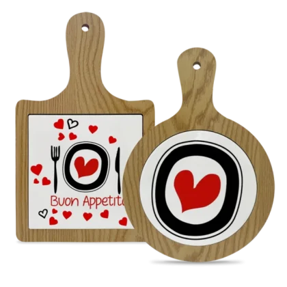 Tagliere ceramica con manico e bordo in legno