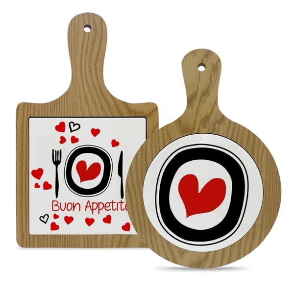 Tagliere ceramica con manico e bordo in legno
