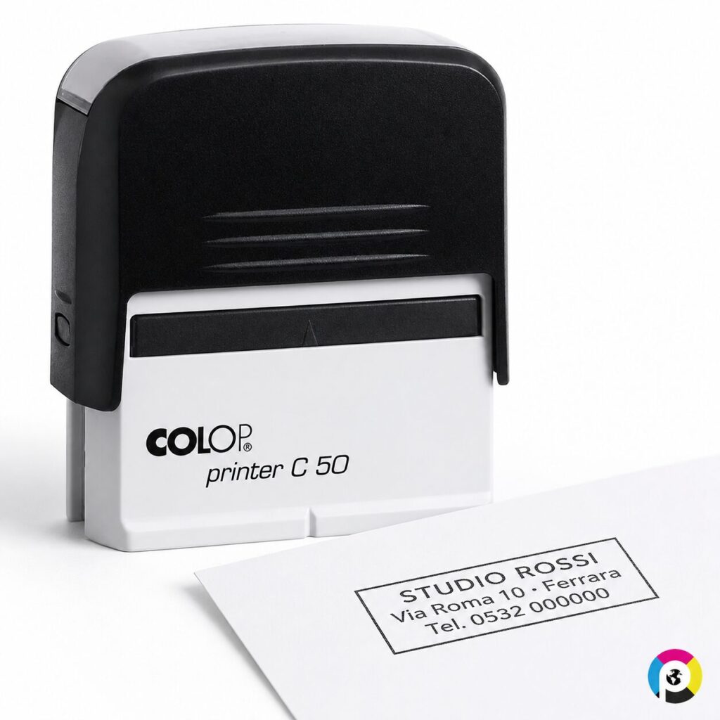Timbro Colop Printer C50 69x30 personalizzato con esempio di impronta Printsmartly Ferrara